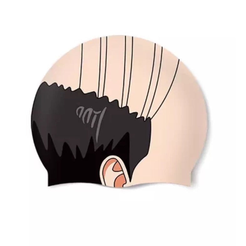 Funny Bald Head Silicone Swim Cap with Sparse Hair Strands | Unisex Adult Waterproof Novelty Swimming Hat for Pool Beach Party