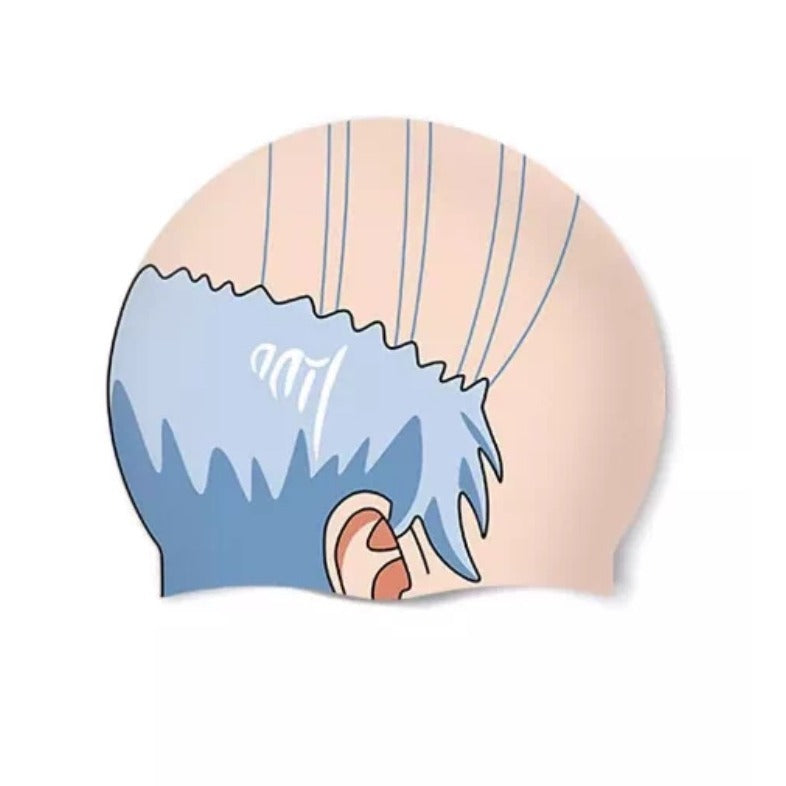 Funny Bald Head Silicone Swim Cap with Sparse Hair Strands | Unisex Adult Waterproof Novelty Swimming Hat for Pool Beach Party