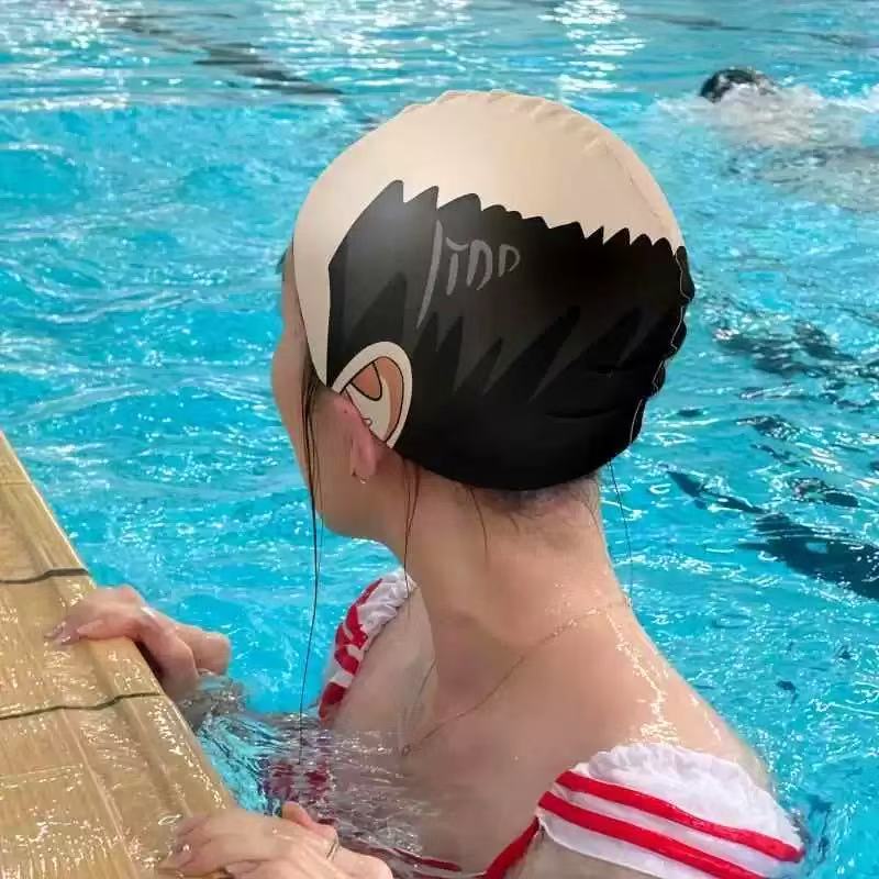 Funny Novelty Silicone Swim Cap, Realistic Bald Head Printed Swimming Hat, Unisex Pool Party Gag Gift, Waterproof Elastic Swim Cap