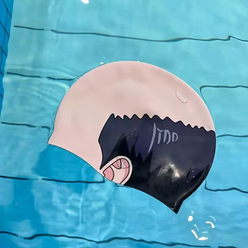 Funny Novelty Silicone Swim Cap, Realistic Bald Head Printed Swimming Hat, Unisex Pool Party Gag Gift, Waterproof Elastic Swim Cap