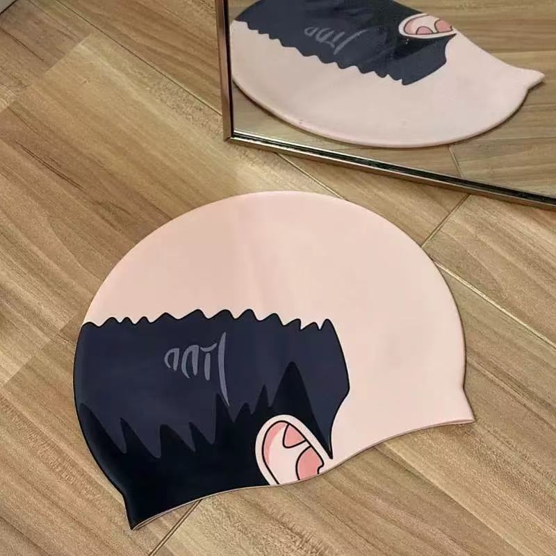 Funny Novelty Silicone Swim Cap, Realistic Bald Head Printed Swimming Hat, Unisex Pool Party Gag Gift, Waterproof Elastic Swim Cap