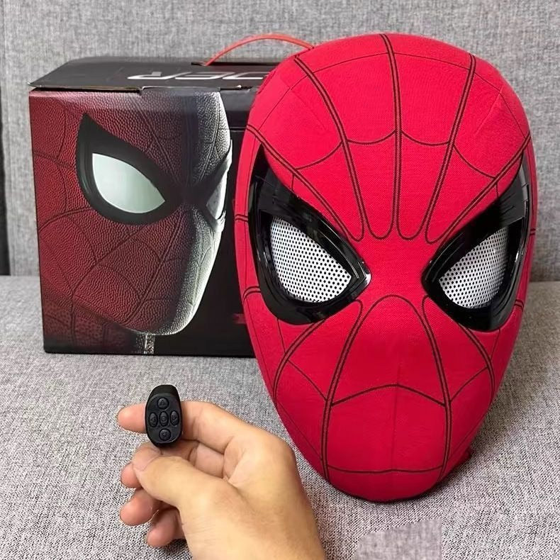 Superhero Cosplay Mask, Ring Remote Controlled Moving & LED Light-Up Eyes, Halloween Full Head Costume Helmet
