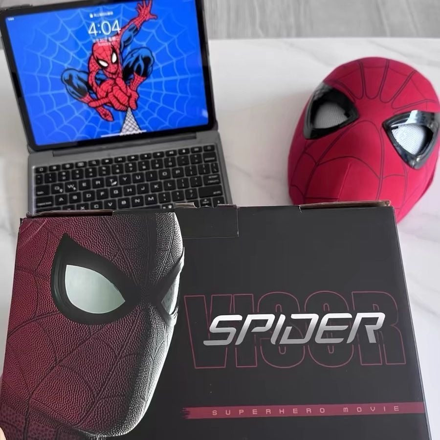 Superhero Cosplay Mask, Ring Remote Controlled Moving & LED Light-Up Eyes, Halloween Full Head Costume Helmet