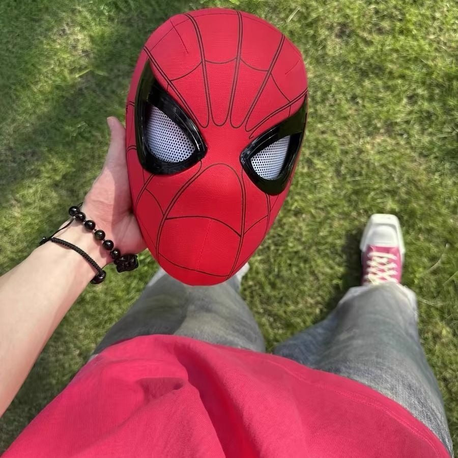Superhero Cosplay Mask, Ring Remote Controlled Moving & LED Light-Up Eyes, Halloween Full Head Costume Helmet