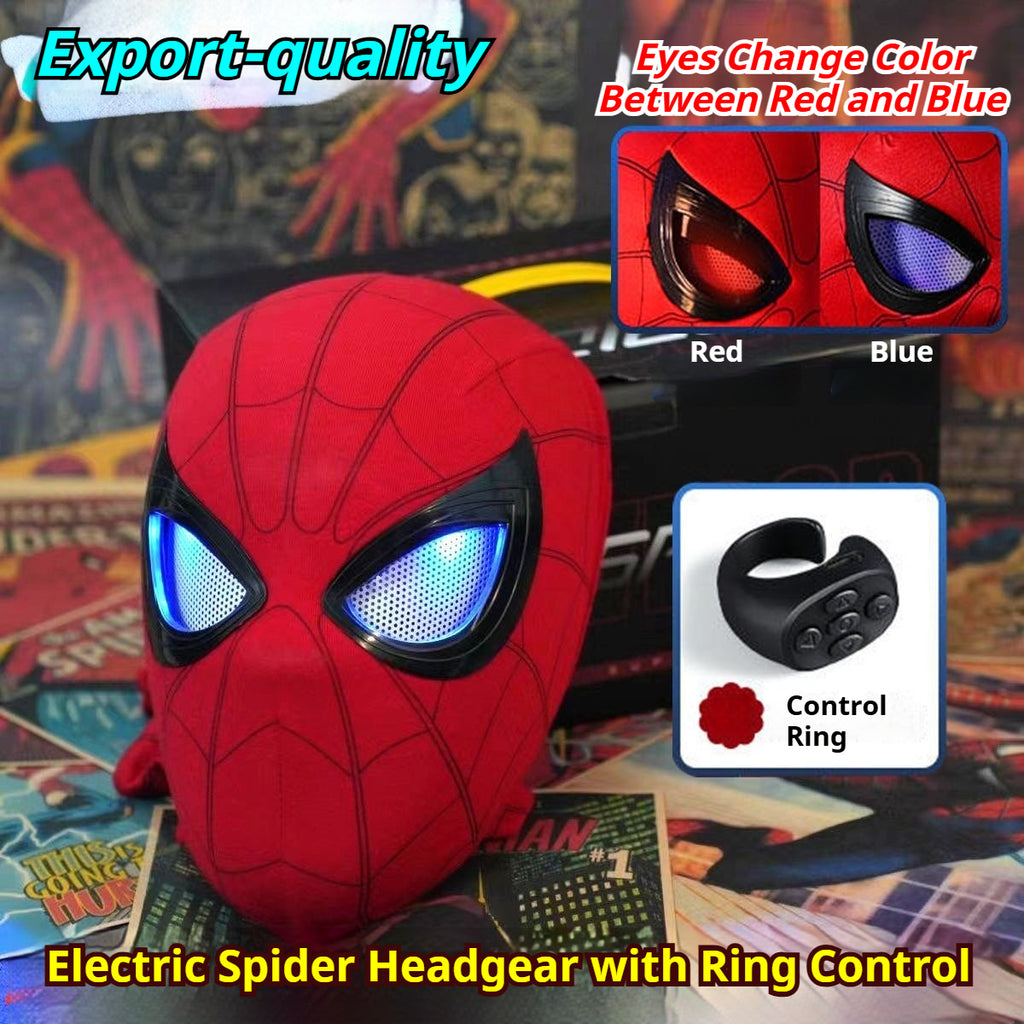 Superhero Cosplay Mask, Ring Remote Controlled Moving & LED Light-Up Eyes, Halloween Full Head Costume Helmet