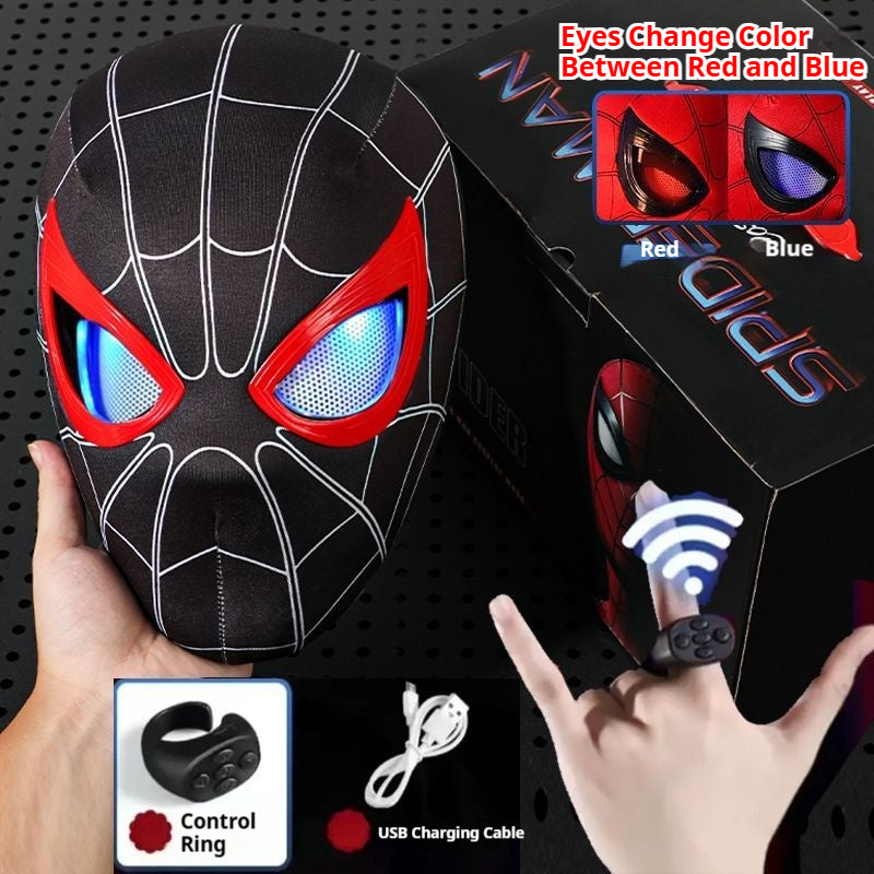Superhero Cosplay Mask, Ring Remote Controlled Moving & LED Light-Up Eyes, Halloween Full Head Costume Helmet