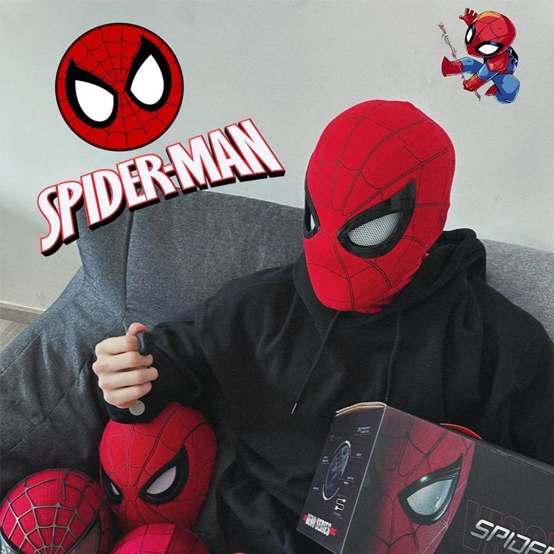 Superhero Cosplay Mask, Ring Remote Controlled Moving & LED Light-Up Eyes, Halloween Full Head Costume Helmet