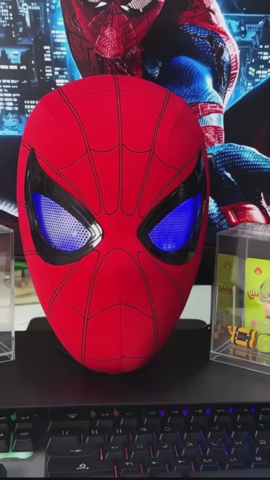 Superhero Cosplay Mask, Ring Remote Controlled Moving & LED Light-Up Eyes, Halloween Full Head Costume Helmet